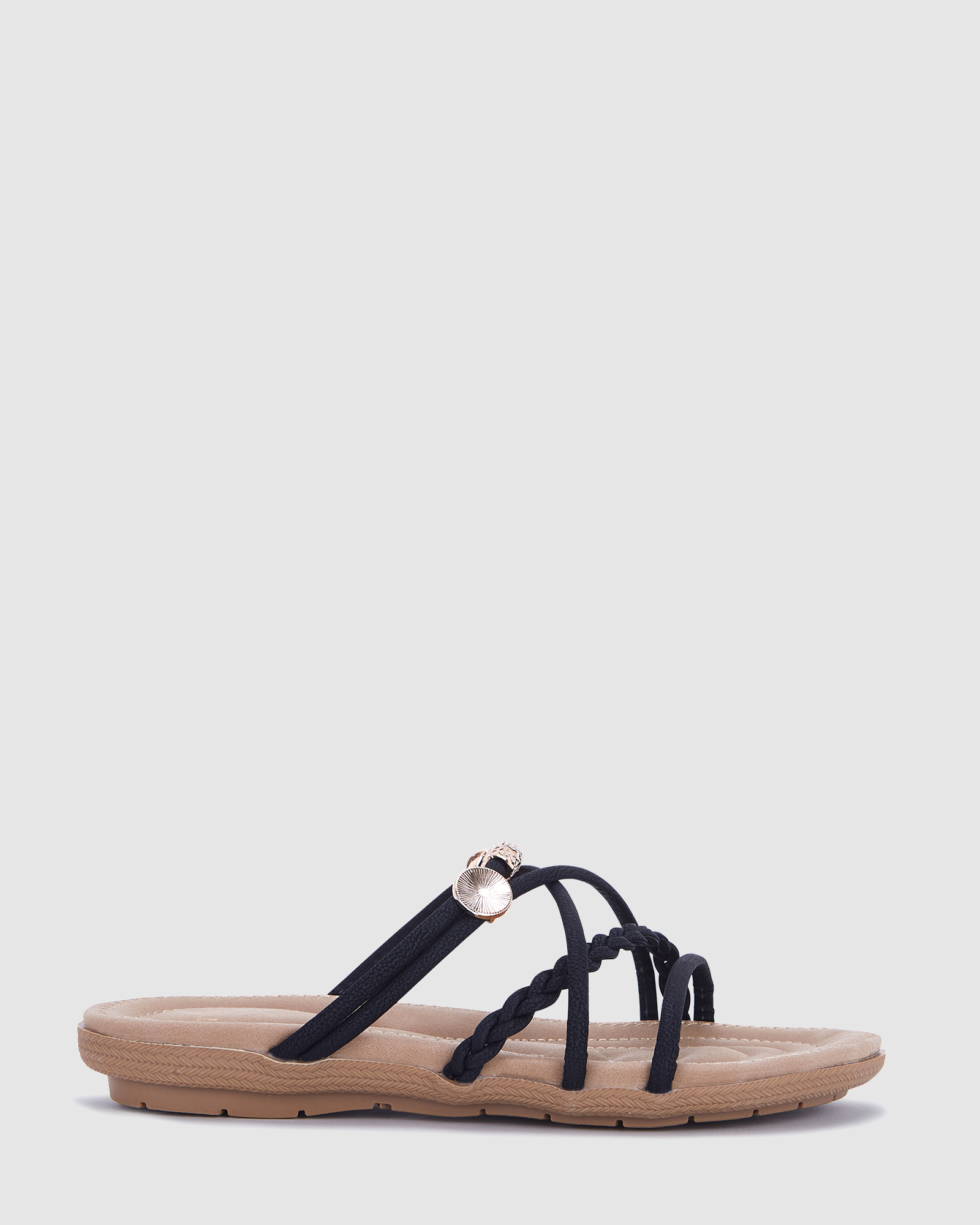 SERIGO BLACK Flat Sandals Buy Women's Online Novo Shoes NZ